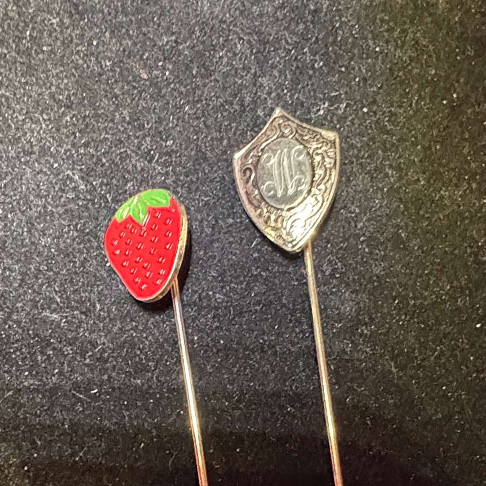 Strawberry and Shield Stick Pins